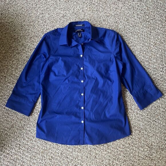 Land’s End Outfitters Womens Size 8 Blue Wrinkle Free Broadcloth 3/4 Sleeve - Picture 1 of 7